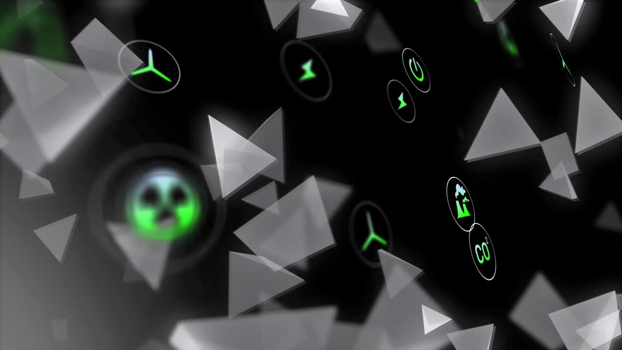 검은색 배경의 연결을 통해 에코 아이콘과 데이터 처리의 애니메이션