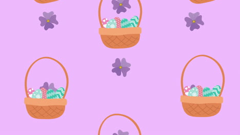 happy easter animated card with eggs painted in basket and flowers