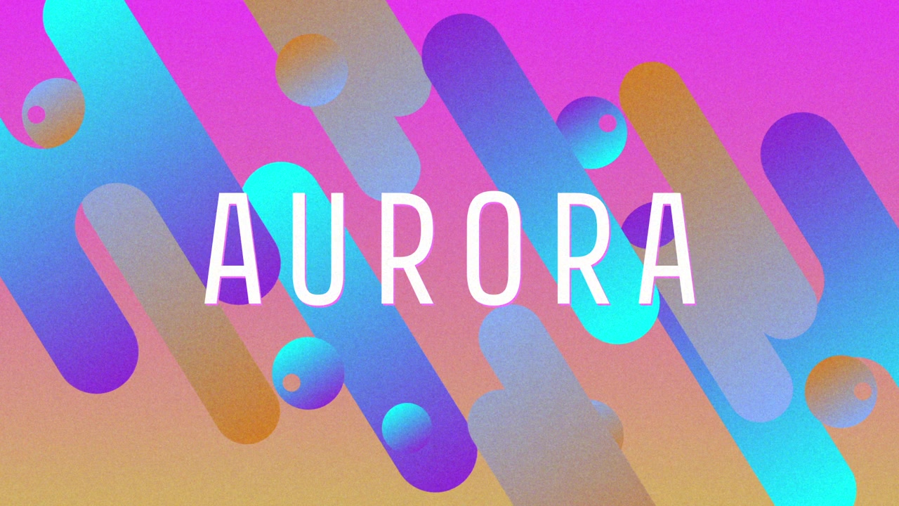 Opening purple field initiating sliding capsules and spheres diagonally, aligning white AURORA text