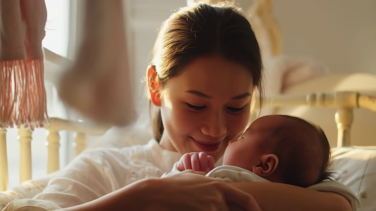 A Mother's Tender Embrace of Her Newborn Baby