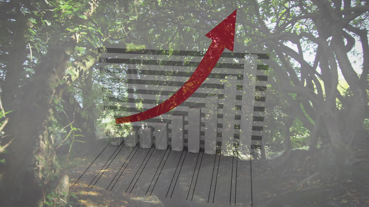Rising graph animation with lush green forest background, showcasing growth concept