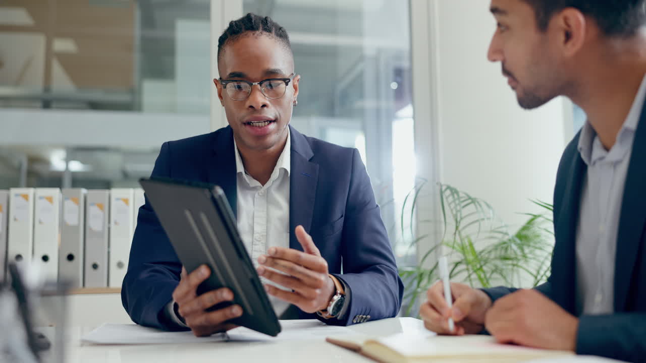 Teamwork, tablet or business people in meeting