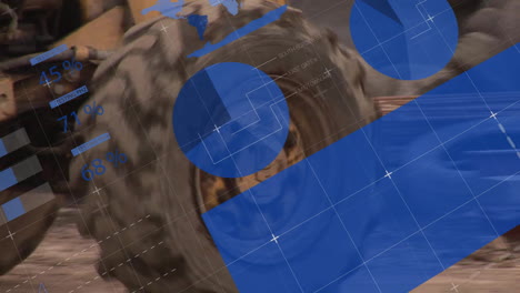 blue geometric shapes and data processing animation over map background