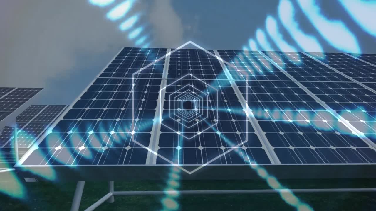 태양 전지 패널을 통한 연결 네트워크의 애니메이션