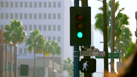 traffic lights and rodeo drive sign