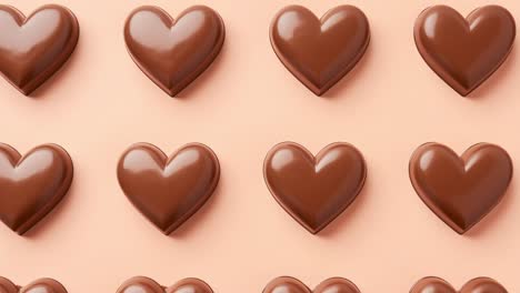 delicious milk chocolate heart shaped candies arranged in perfect rows on a vibrant pink background, creating a sweet and romantic pattern, ideal for celebrating love and special occasions