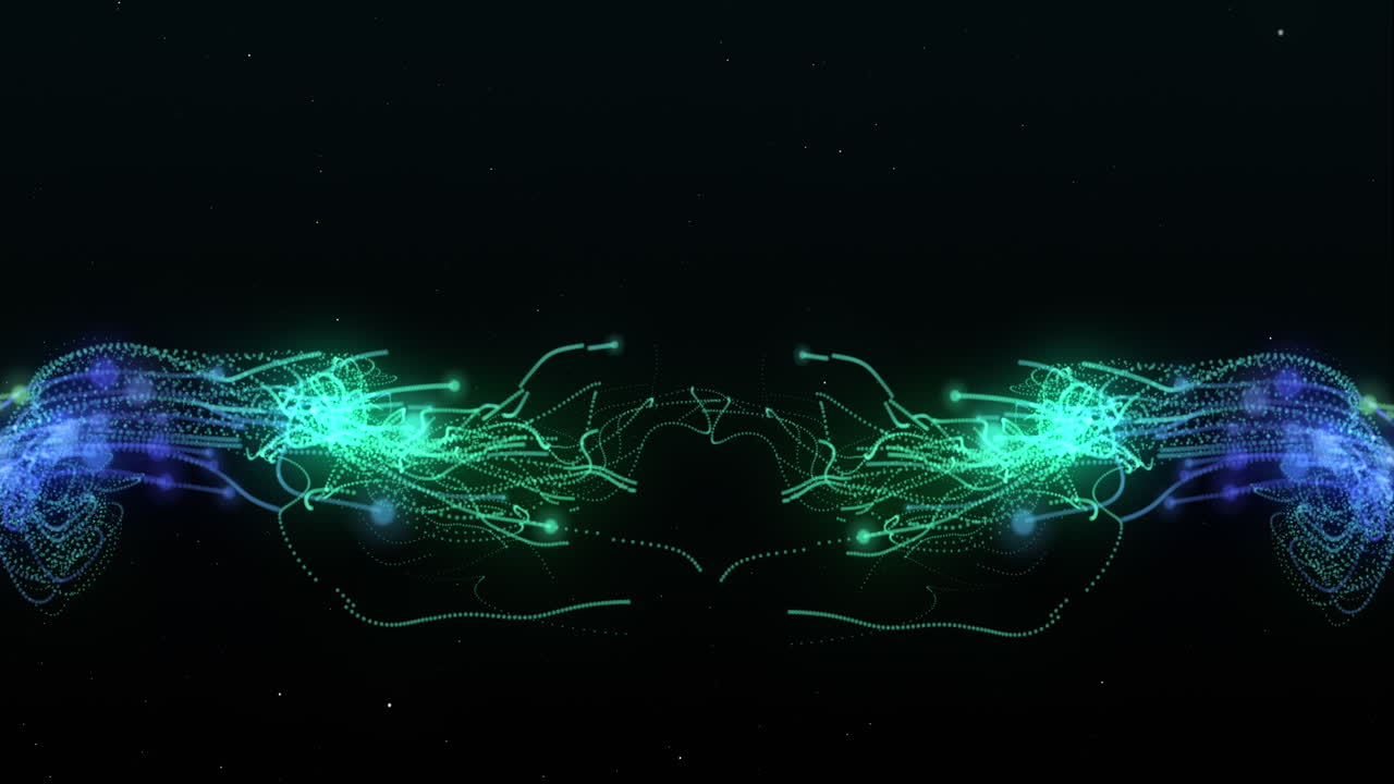 los tentáculos eléctricos verdes y azules se fusionan en un video conceptual de energía digital.