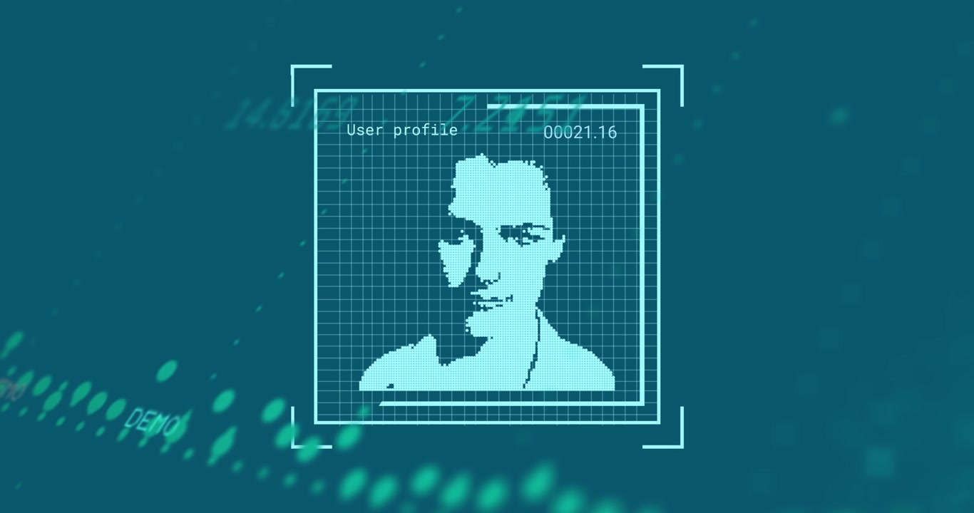 Animation of data processing over blue background