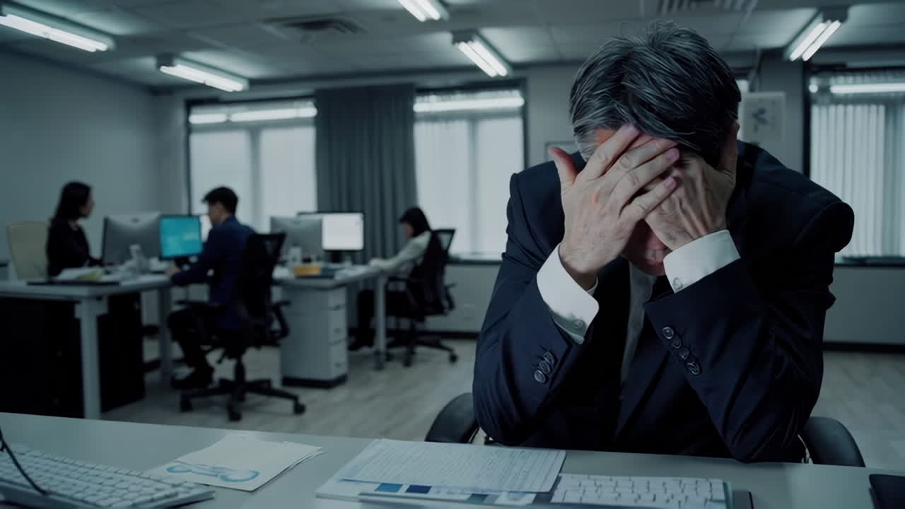 사무실에서 스트레스를 받는 사업가