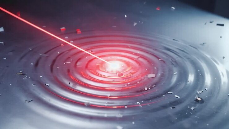 Laser che colpisce una superficie metallica