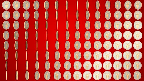 chinese yuan coins china money red background rotating coins
