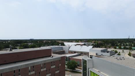 rise and pan over the central campus area