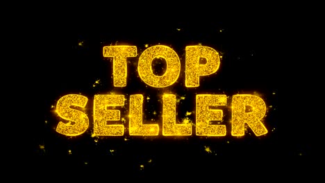 top seller text sparks particles on black background.