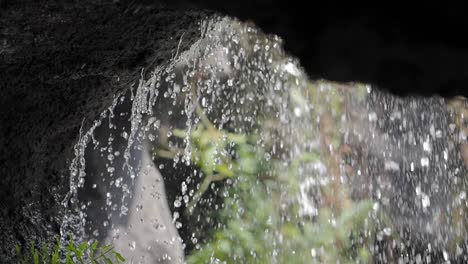 close-up of water droplets falling from a rock
