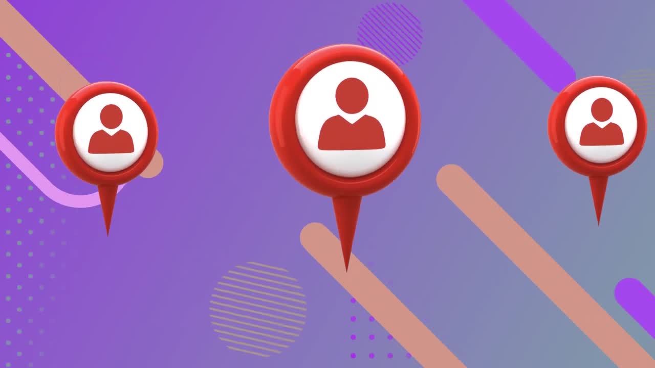 Animation of social media people icons over abstract shapes