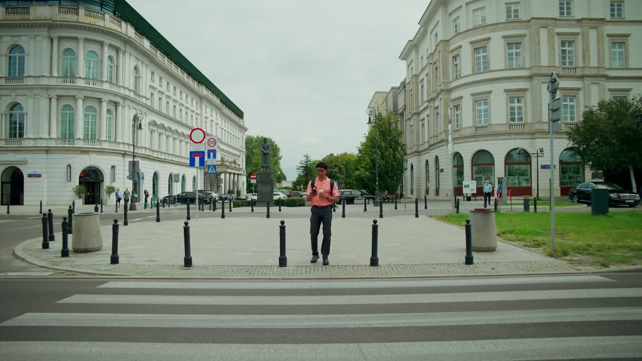 City Street Scene with Pedestrians Crossing the Road