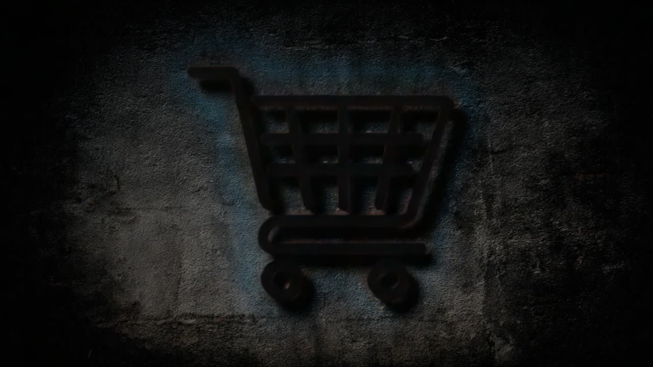 Illuminated Neon Shopping Cart Symbol Against a Dark Background, Representing Online Shopping, E-commerce, and Digital Retailing in Modern Consumer Culture