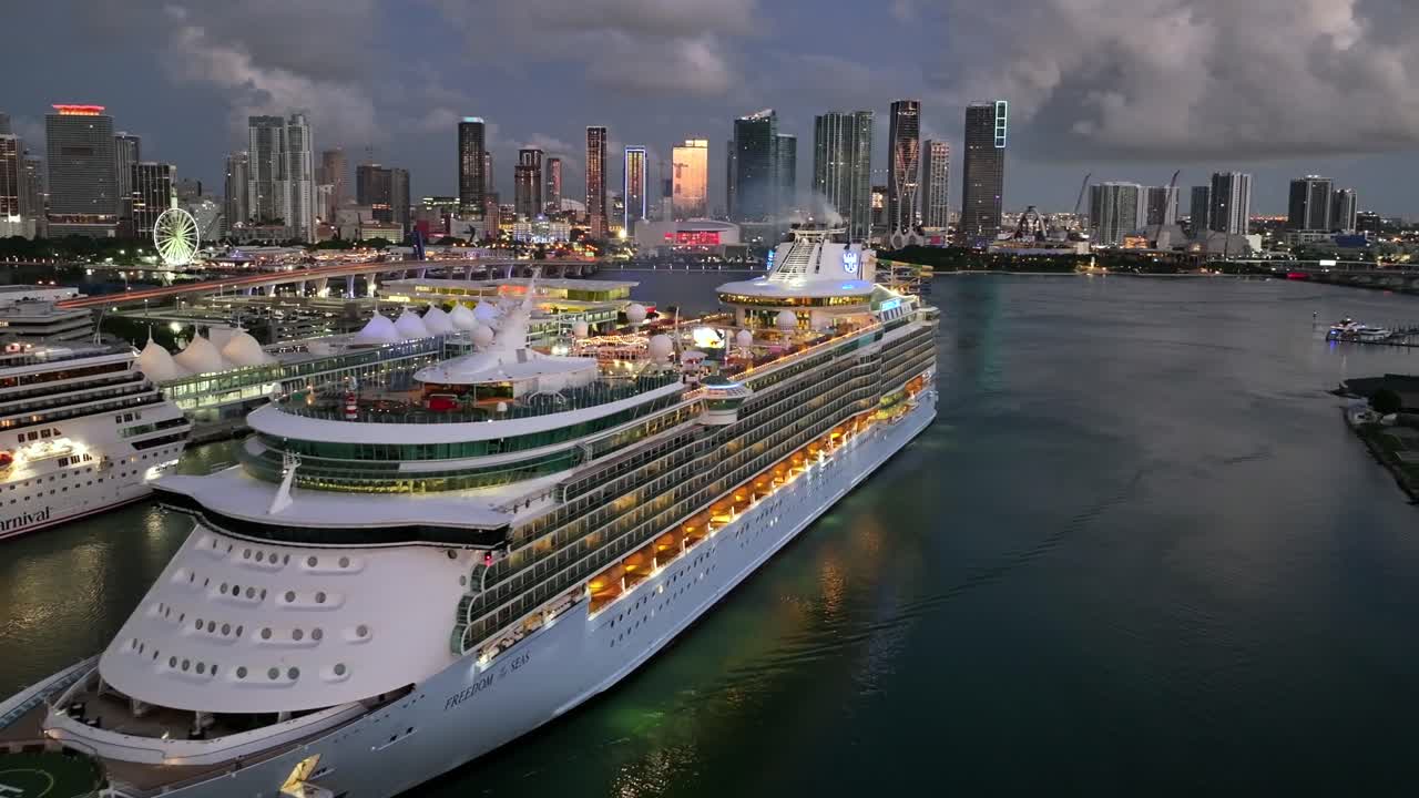 Cruise Ship at Miami Port at Night