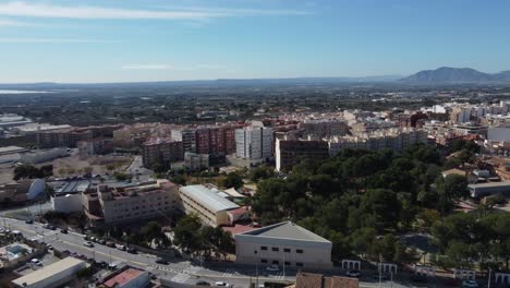 aerial reveal of the "parc nou" park in crevillente, spain