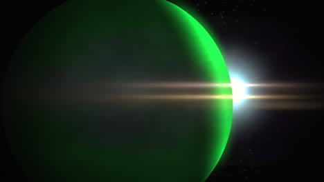 Green-planet-with-bright-light-from-stars-in-black-galaxy