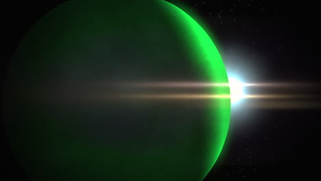 planeta verde con luz brillante de estrellas en galaxia negra