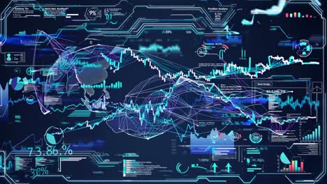 futuristic video concept with a dynamic, high-angle view of digital data visualizations