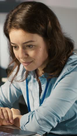 vertical video cheerful worker feeling good over positive business accomplishment