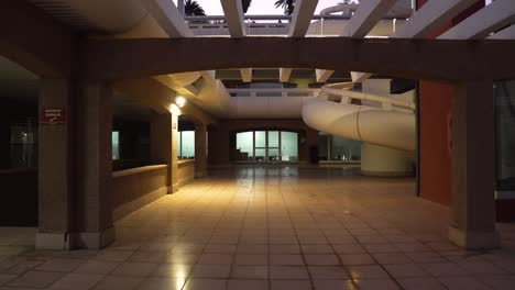 empty indoor pool area at night