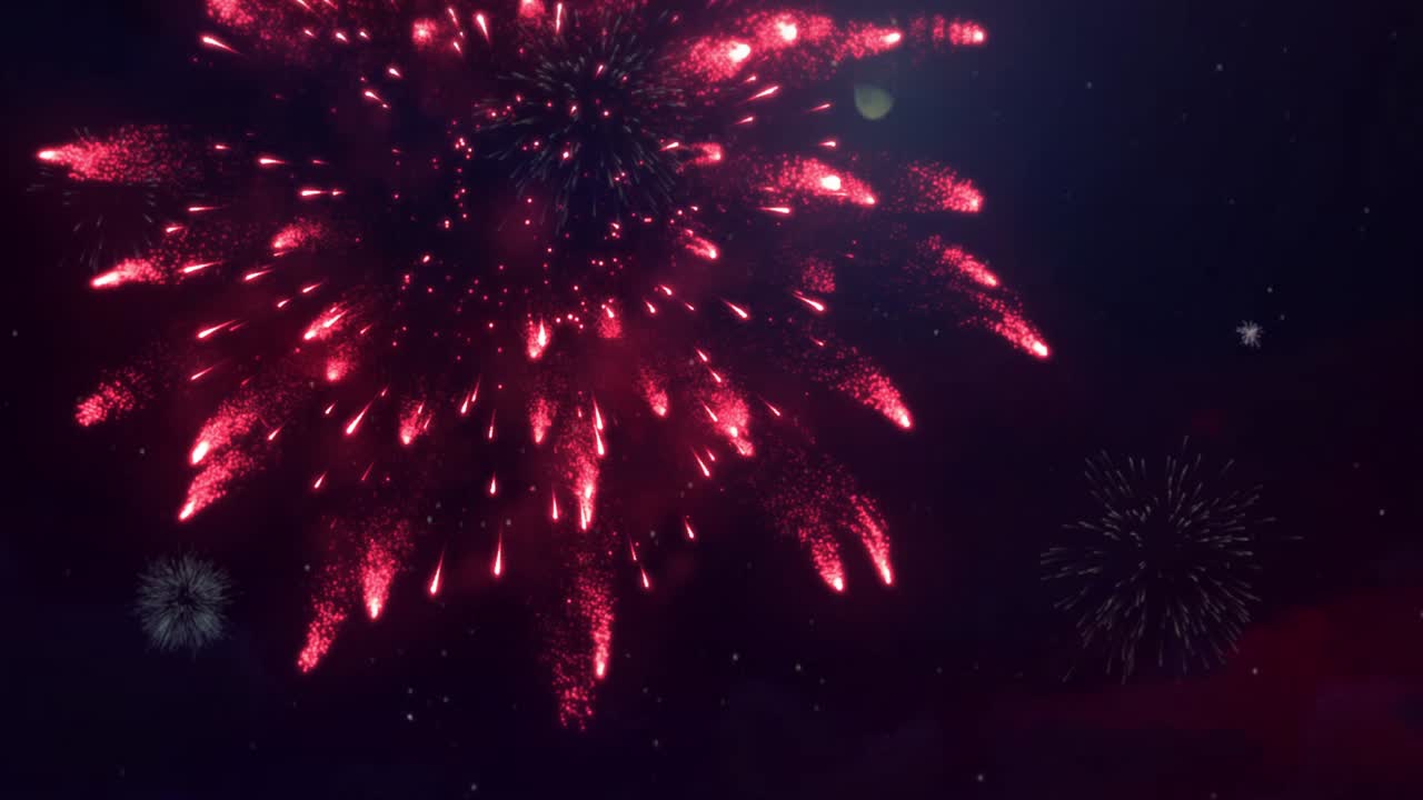 4K Beautiful Multi colored Fireworks in Night sky. New year's Fireworks Show Explosions