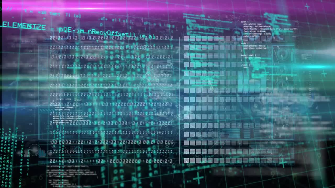 Animation of data processing over black background