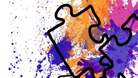 animation of black puzzle pieces over colourful stains