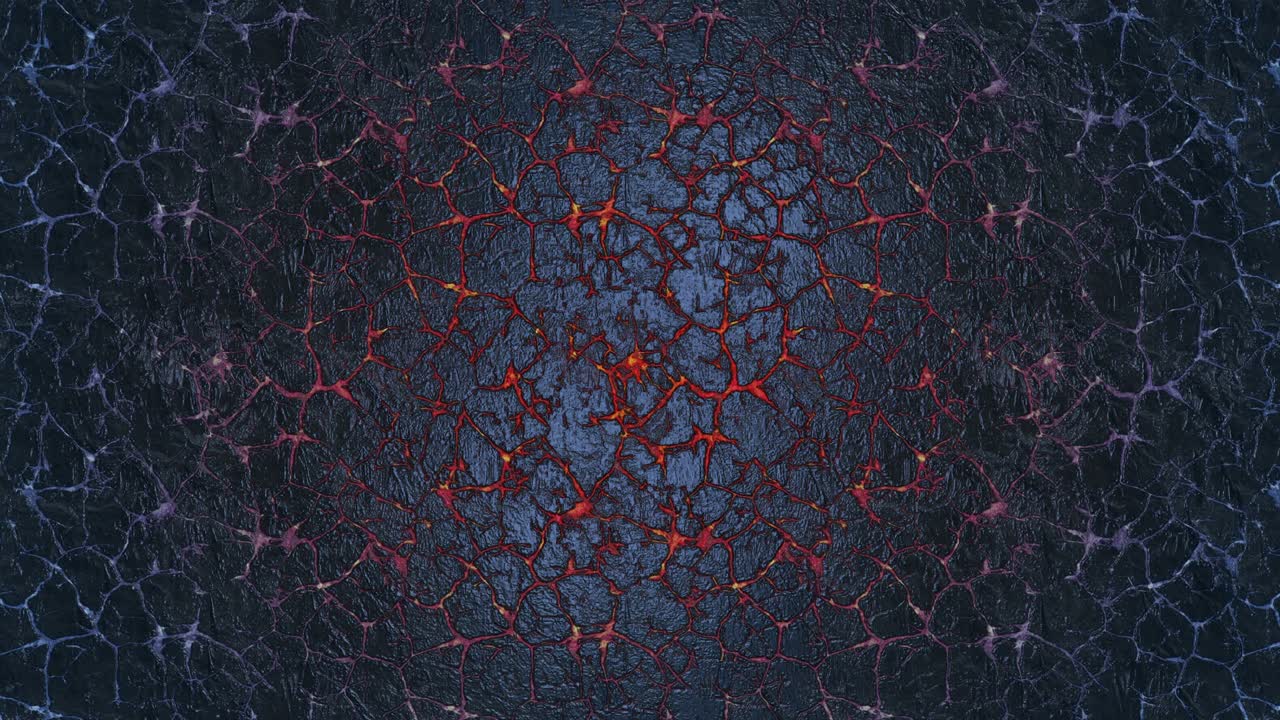 불타는 용암의 정맥과 함께 균열된 바위의 질감.