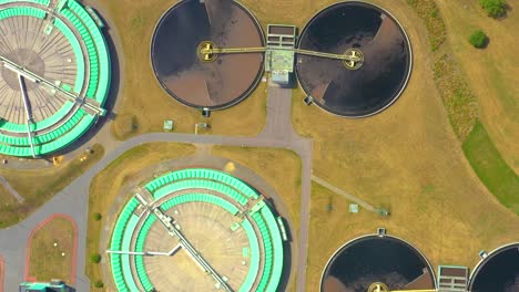 aerial view of modern water cleaning facility at urban wastewater treatment plant