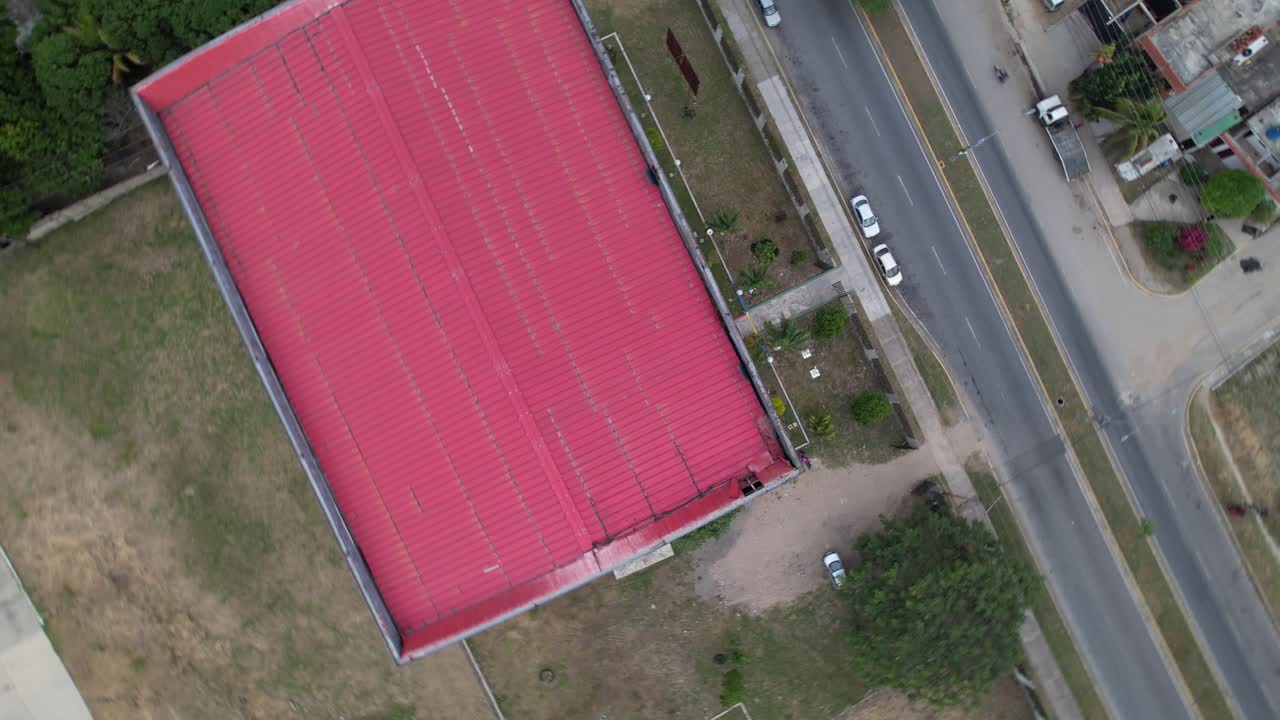 Aerial top down over vertical gym public service building in Agustin Codazzi Park, Venezuela