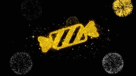 candy icon on glitter golden particles effect firework object shape text design element symbol 4k