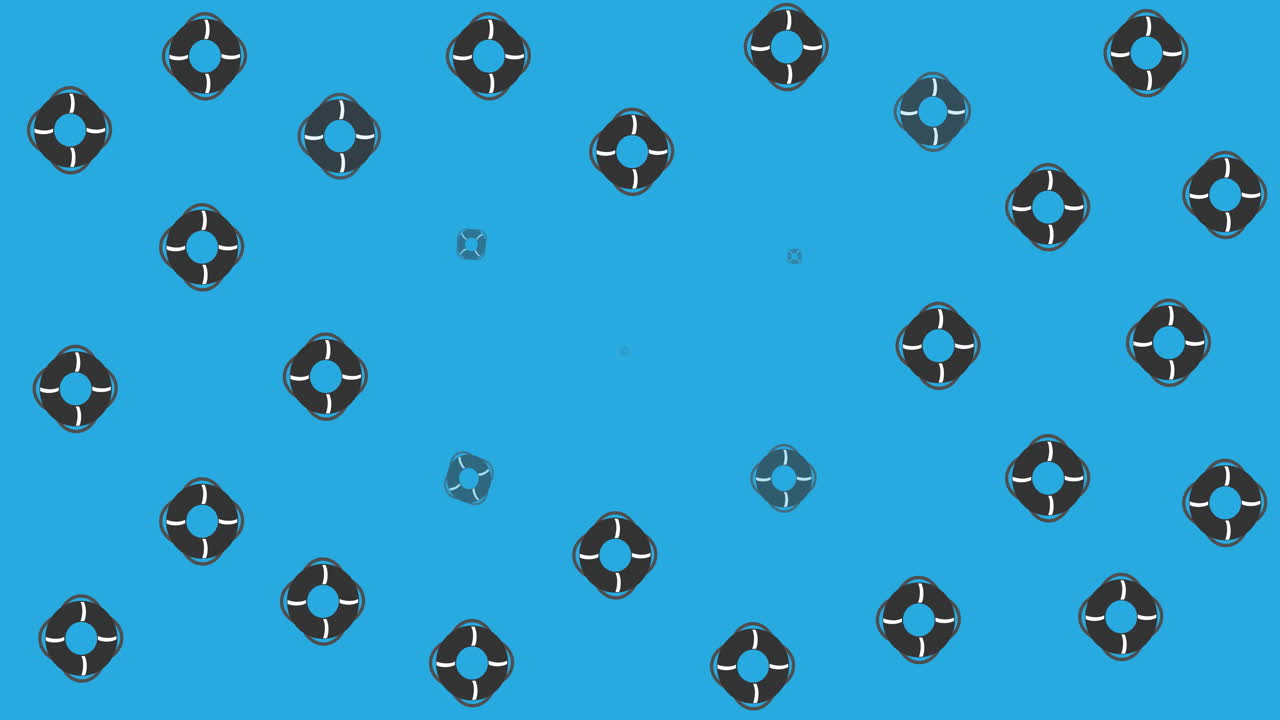 animación de boyas salvavidas que giran sobre un fondo azul