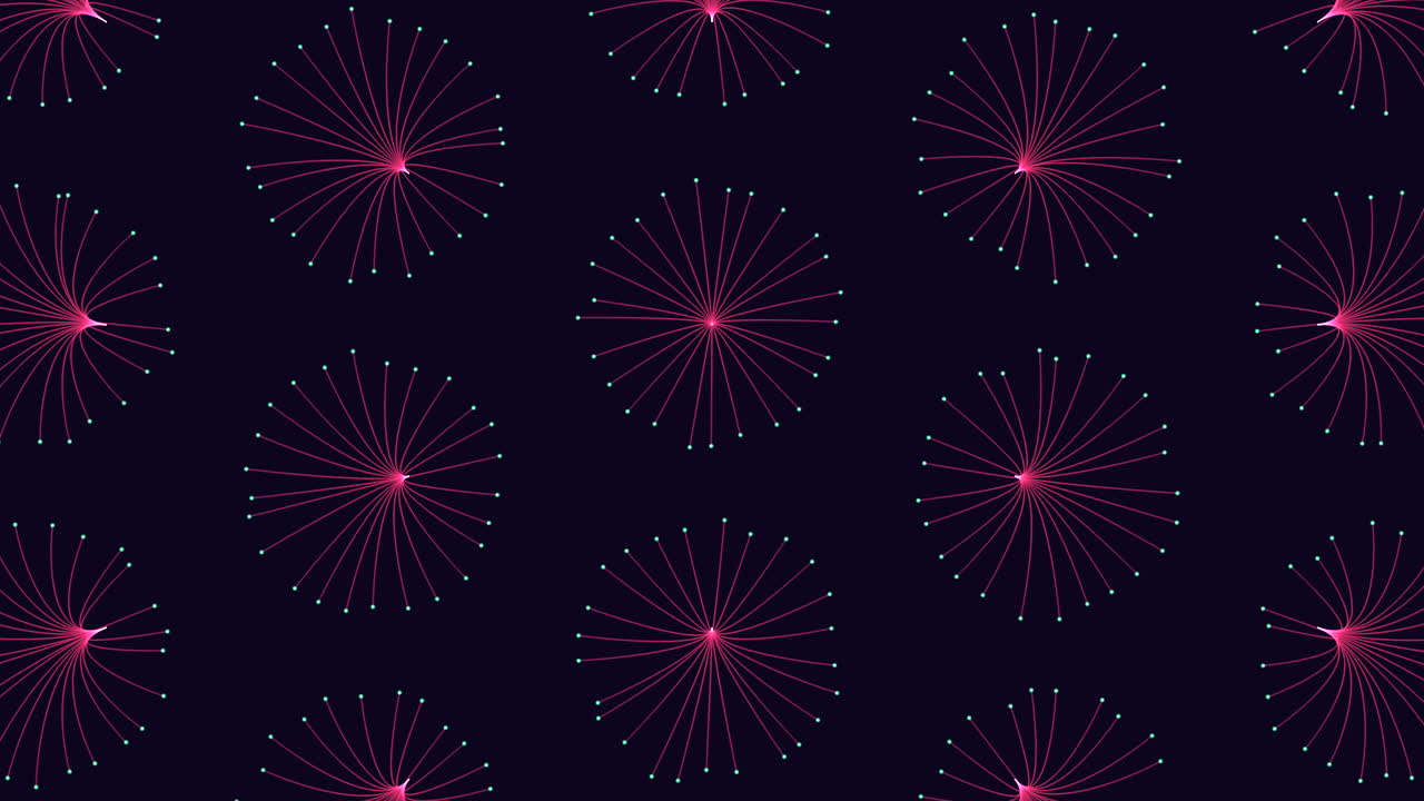 Circular pink dot pattern on black background symmetrical and seamless design