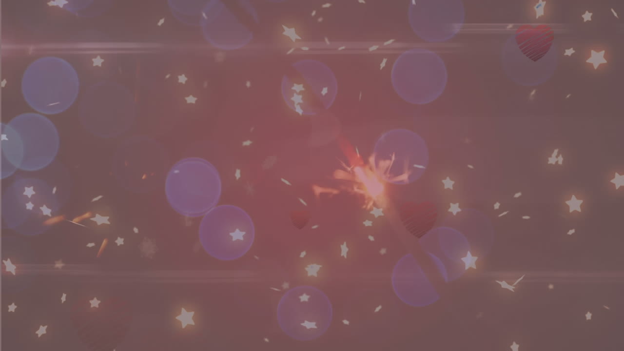 불꽃놀이 위에서 날아다니는 다채로운 불빛의 애니메이션