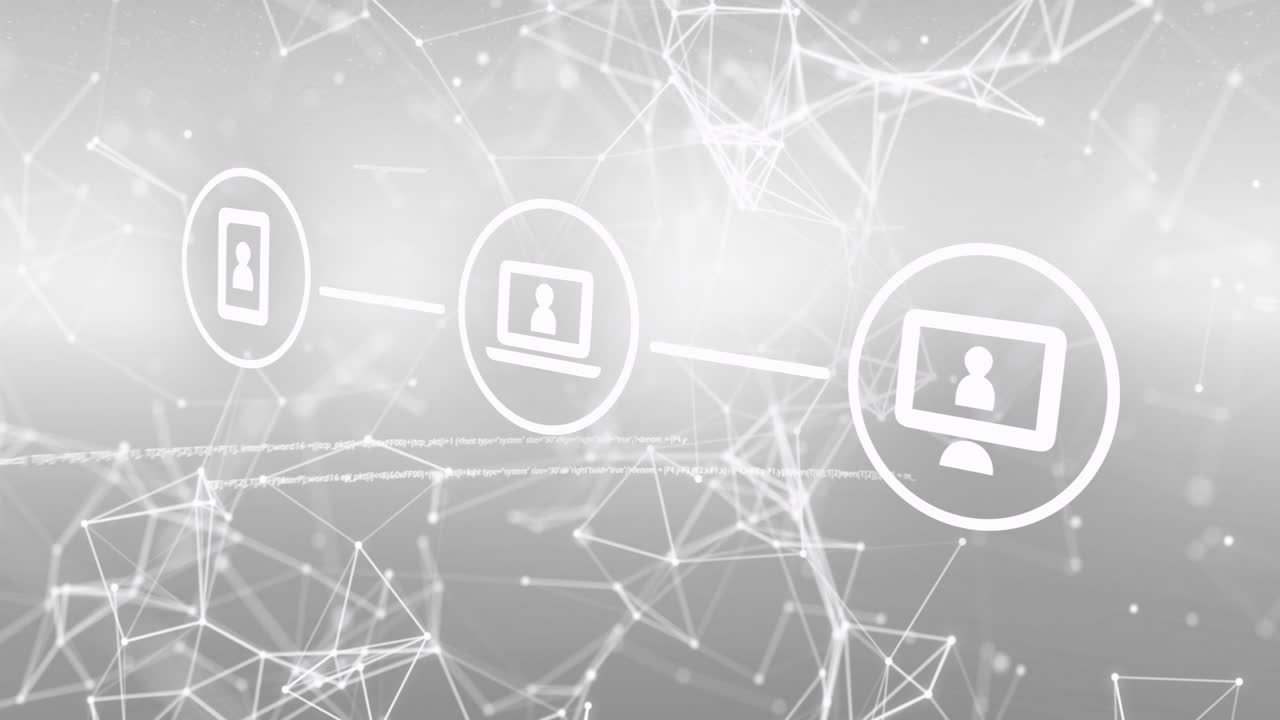 animación de la red de conexiones con iconos sobre el procesamiento de datos en fondo gris