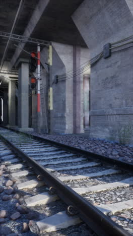 train tracks under a bridge