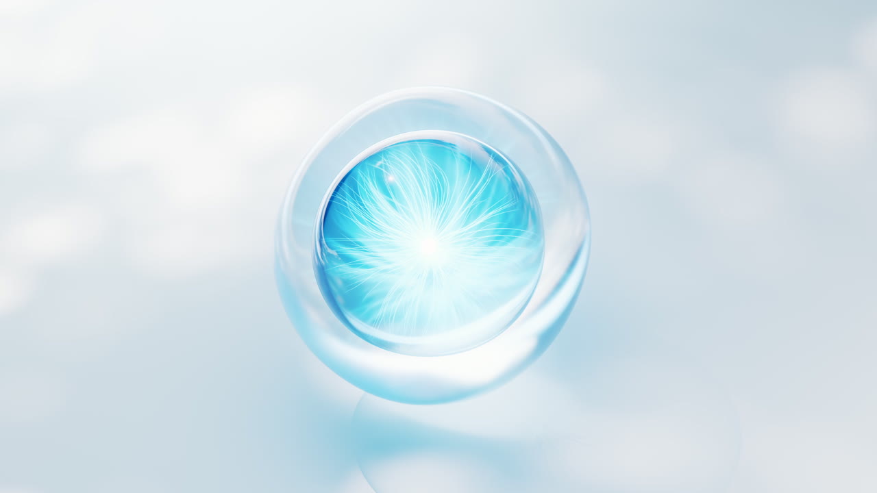 Sfondo di bolle blu trasparenti, rendering 3D