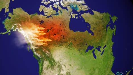 canada forest fire map - 3d animation with smoke and aerial growth of damage - made of public domain image from nasa