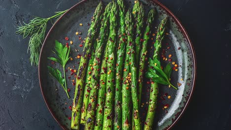 Roasted-Asparagus-Garnished-With-Spices-And-Fresh-Herbs