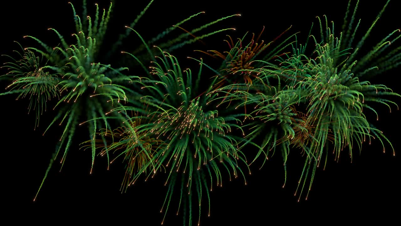 múltiples explosiones de fuegos artificiales con rastros.