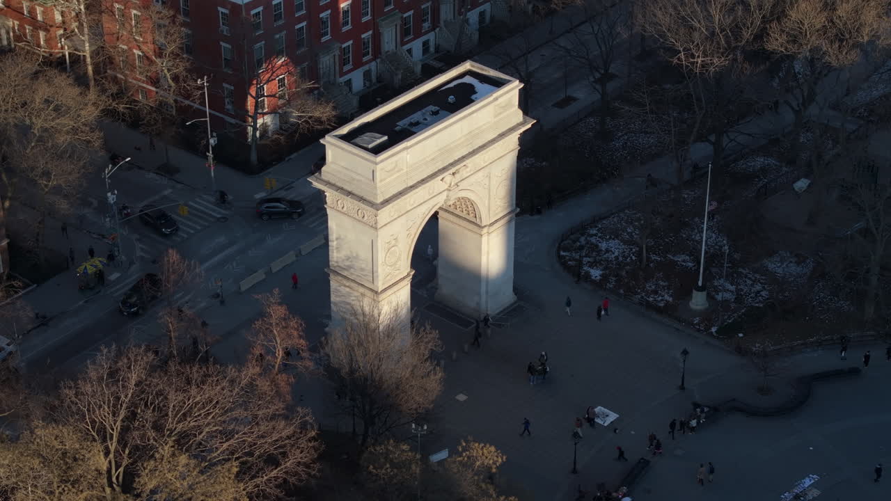 Aerial view of Washington Square Park. Shot on a winter afternoon in New York City.
