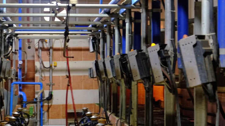 Una fattoria di mucche e vitelli in Turchia, un pastore e la mandria sul tetto mentre il vitello viene nutrito