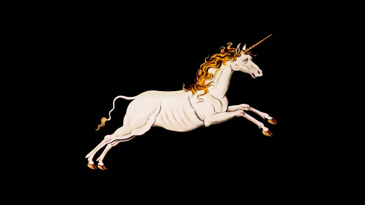 Majestic unicorn leaping gracefully animation isolated asset, transparent 4K video, alpha channel