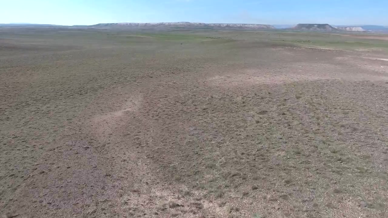 Veduta aerea di un vasto paesaggio arido con montagne in lontananza