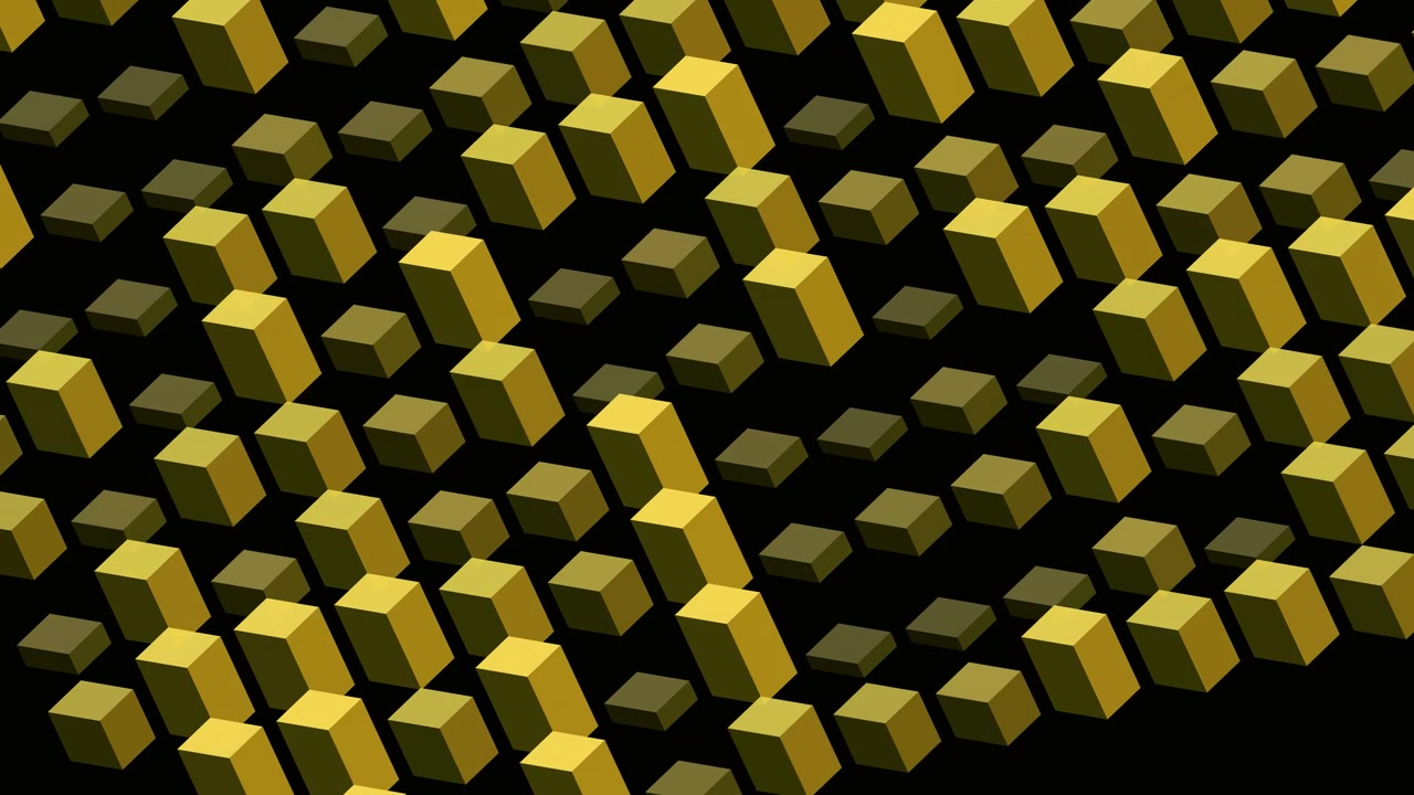 Abstract Animation of Moving Yellow Cubes on Black Background