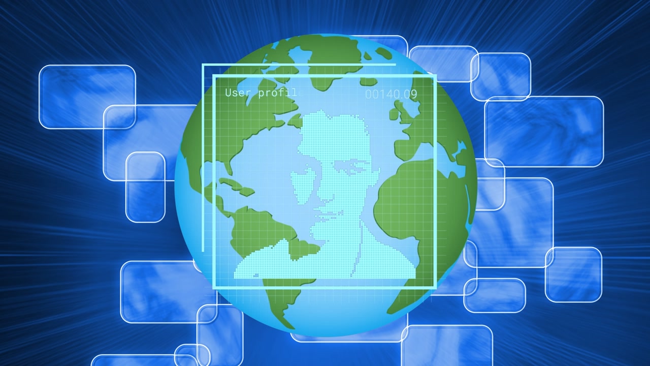 Animation of people icons over globe and data processing